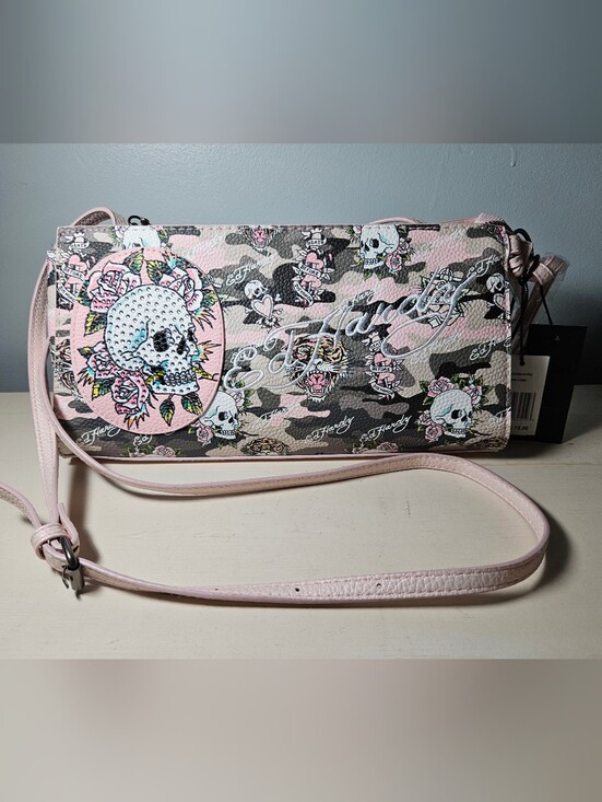 Ed Hardy Handbags - NWT Ed Hardy Abby East West Camo Shoulder Bag - Pink Y2K Tattoo Print